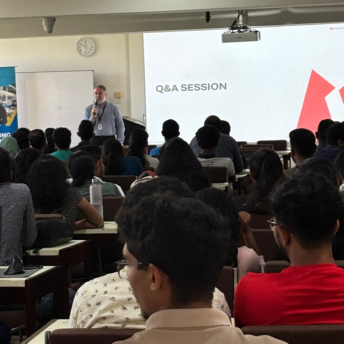 A MAS Q&A session with students in a university lecture hall