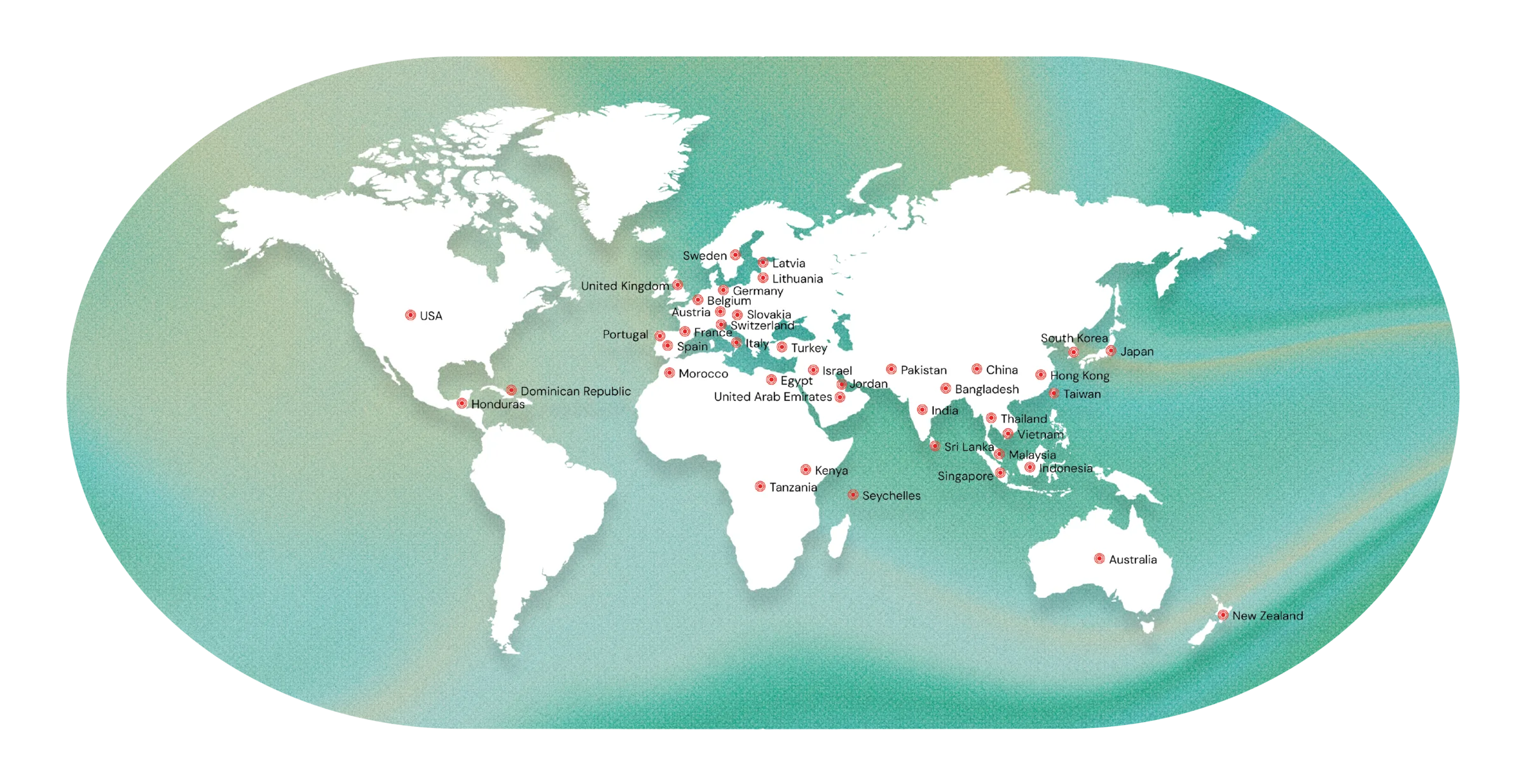 World map of MAS' global sourcing footprint across 41 countries